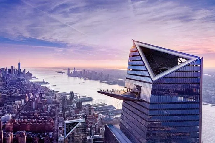 The complete Edge Observation Deck extending above the Hudson River